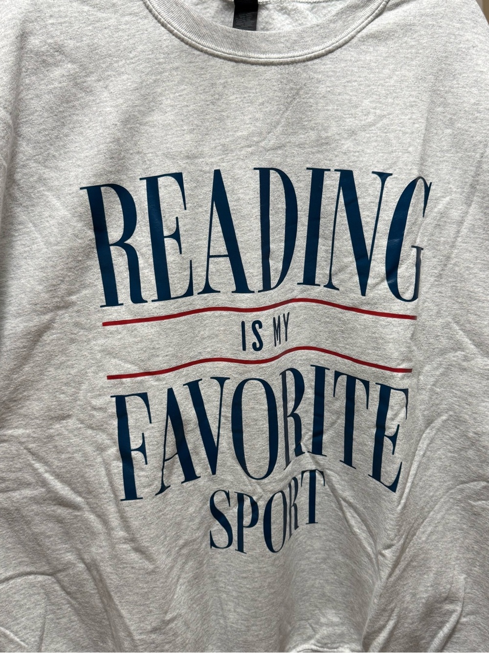Gildan 4XL Reading Is My Favorite Sport Graphic- Light Gray Crew neck Sweatshirt